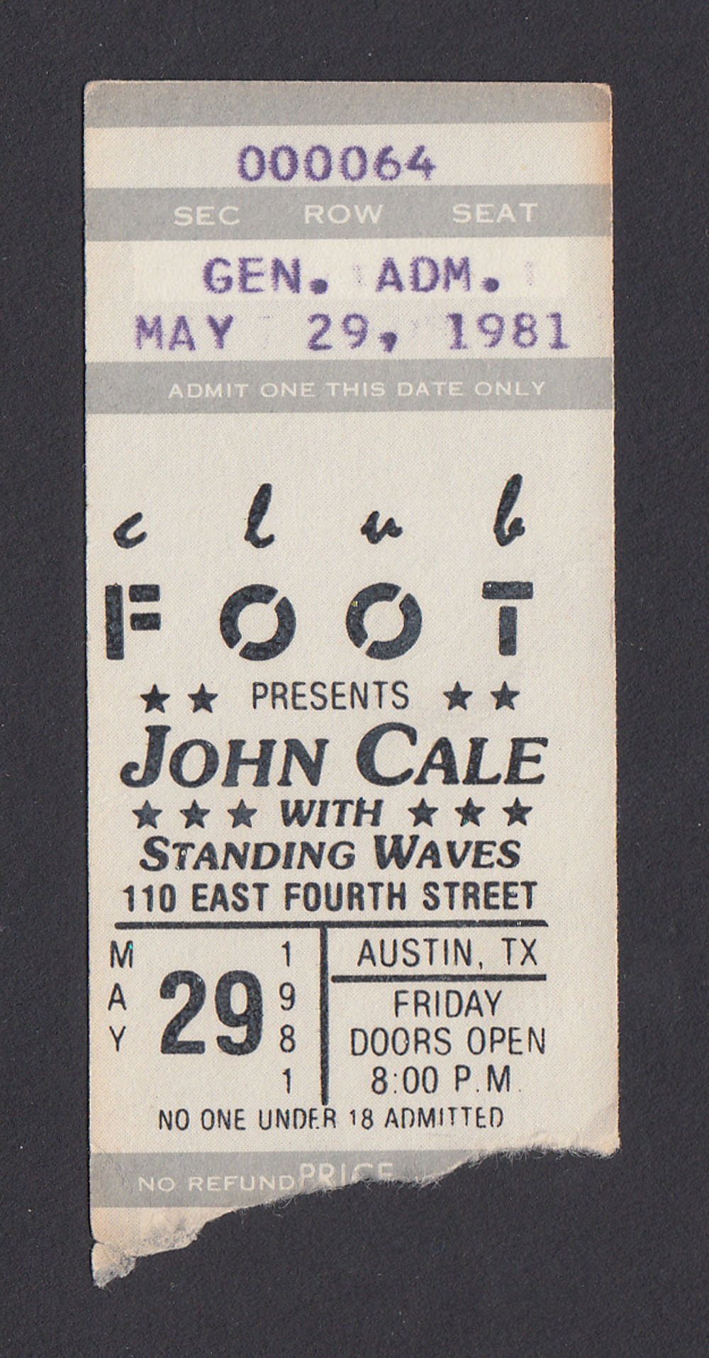 JOHN CALE w/ Standing Waves 5.29.81