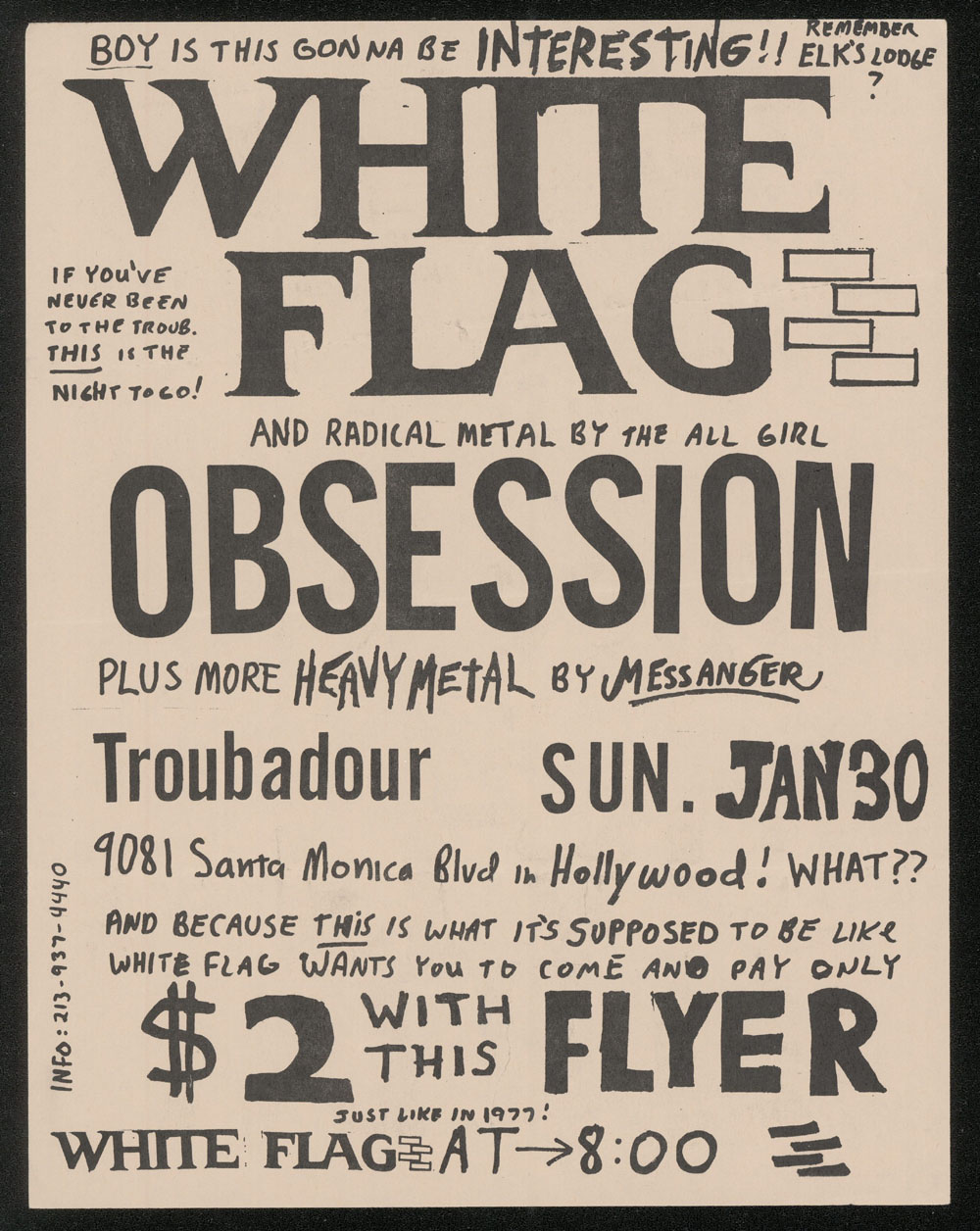 WHITE FLAG w/ Obsession, Messanger at the Troubadour