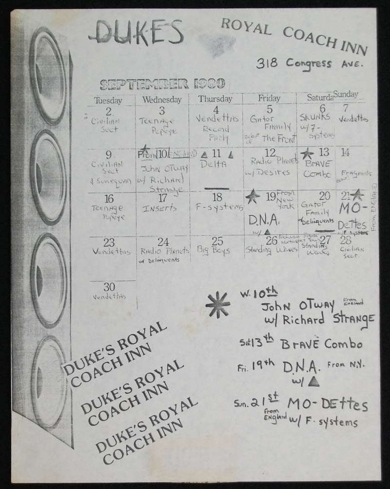 DUKE'S ROYAL COACH INN calendar