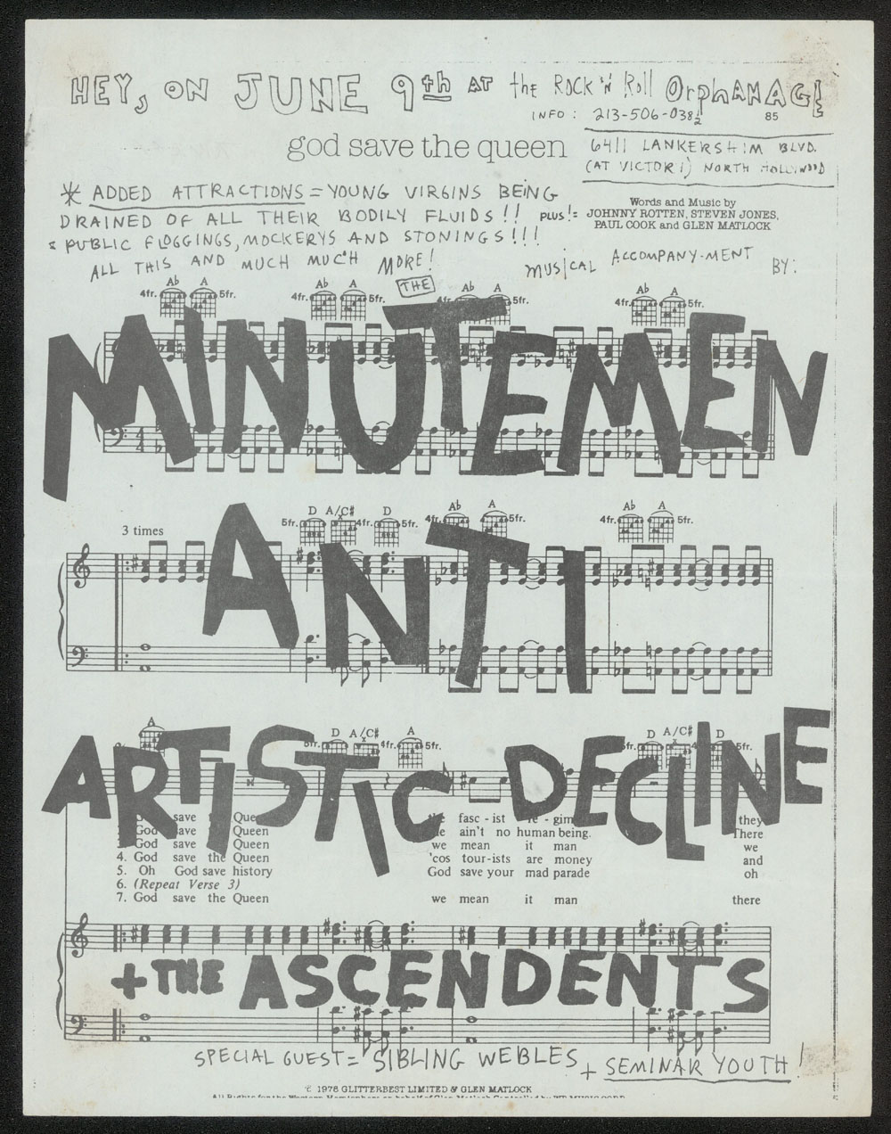 MINUTEMEN w/ Anti, Artistic Decline, Descendents at Rock 'n' Roll Orphanage