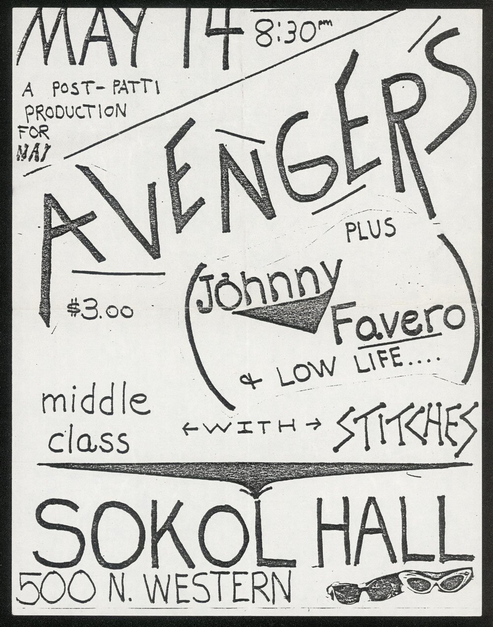 AVENGERS w/ Johnny Favero & Low Life, Middle Class, Stitches at Sokol Hall