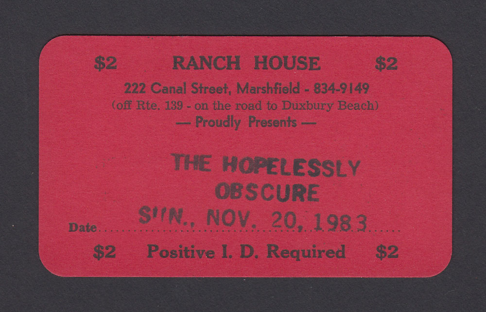 HOPELESSLY OBSCURE at Ranch House 11.20.83