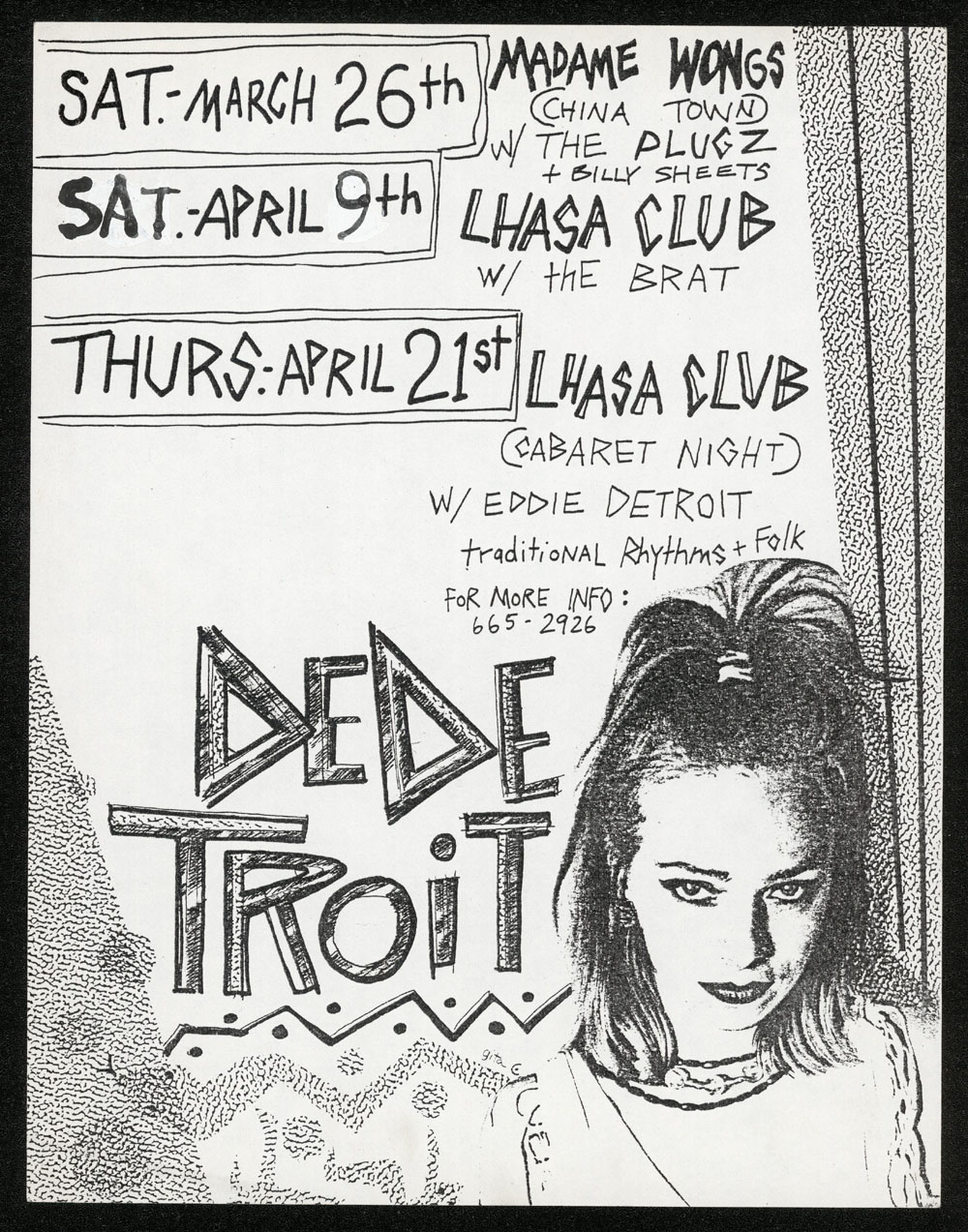 DE DE TROIT w/ Plugz at Madam Wong's + w/ The Brat at Lhasa Club