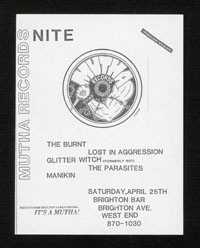 MUTHA RECORDS NITE w/ Burnt, Lost In Aggression, Glitter Witch, Parasites, Manikin at Brighton Bar #2