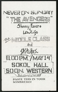 AVENGERS w/ Johnny Favero & Low Life, Middle Class, Stitches at Sokol Hall