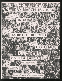 UK SUBS w/ Iron Cross, Sadistic Exploits, US Chaos at C.E. Center