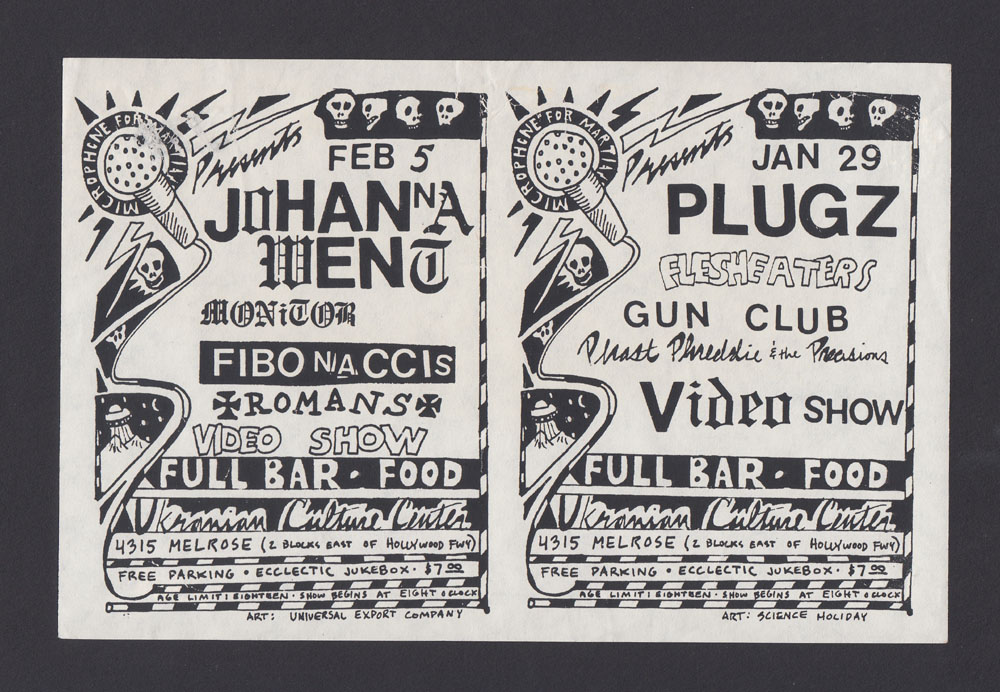 PLUGZ w/ Flesh Eaters, Gun Club, Phast Phreddie + JOHANNA WENT w/ Monitor, Fibonaccis, Romans at Ukrainian Culture Center